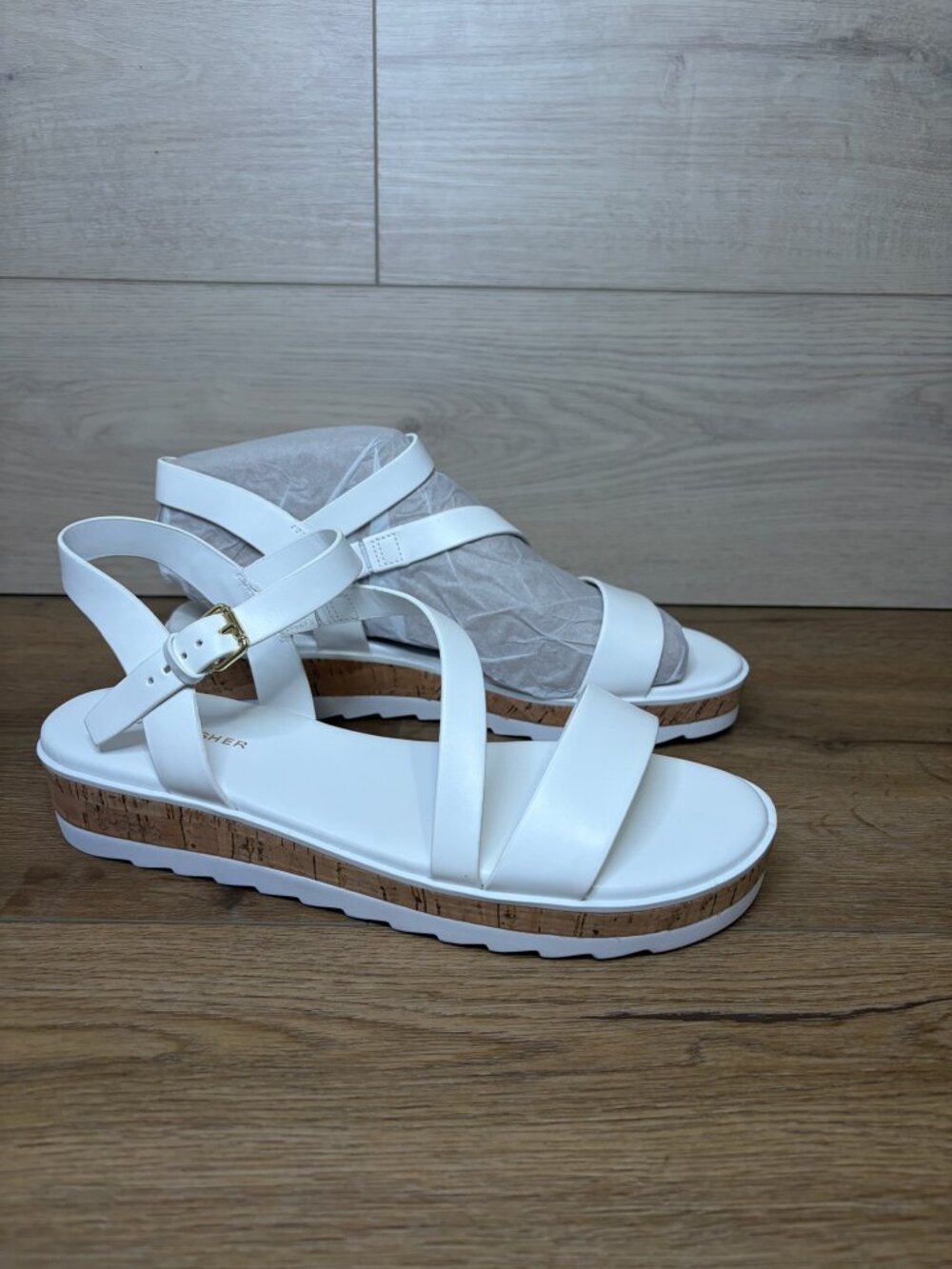 Marc Fisher Grandie White Leather Cork Platform Sandals Size 9.5M